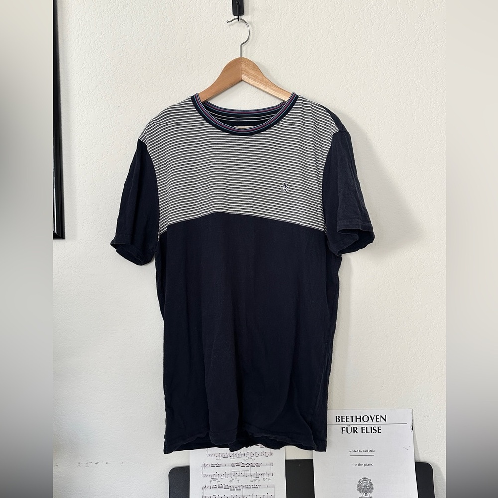 Original Penguin by Munsingwear Navy Colorblock Striped Tee | Size L